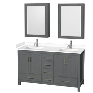 Wyndham Collection WCS141460DKGWCUNSMED Sheffield 60 Inch Double Bathroom Vanity in Dark Gray, White Cultured Marble Countertop, Undermount Square Sinks, Medicine Cabinets