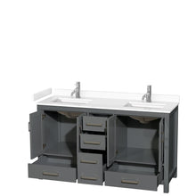 Load image into Gallery viewer, Wyndham Collection WCS141460DKGWCUNSMXX Sheffield 60 Inch Double Bathroom Vanity in Dark Gray, White Cultured Marble Countertop, Undermount Square Sinks, No Mirror