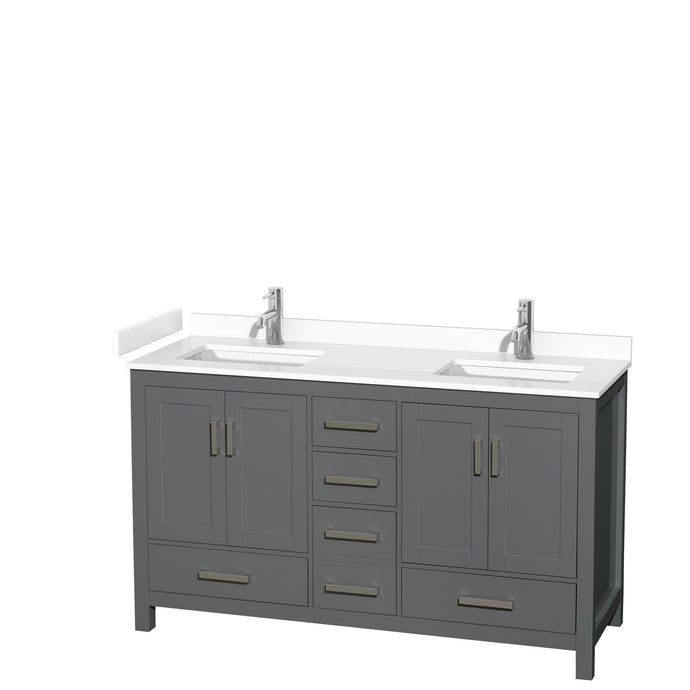 Wyndham Collection WCS141460DKGWCUNSMXX Sheffield 60 Inch Double Bathroom Vanity in Dark Gray, White Cultured Marble Countertop, Undermount Square Sinks, No Mirror