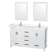 Load image into Gallery viewer, Wyndham Collection WCS141460DWHC2UNSM24 Sheffield 60 Inch Double Bathroom Vanity in White, Carrara Cultured Marble Countertop, Undermount Square Sinks, 24 Inch Mirrors