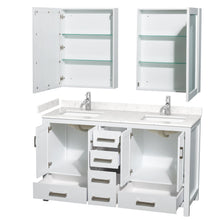 Load image into Gallery viewer, Wyndham Collection WCS141460DWHC2UNSMED Sheffield 60 Inch Double Bathroom Vanity in White, Carrara Cultured Marble Countertop, Undermount Square Sinks, Medicine Cabinets