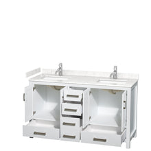 Load image into Gallery viewer, Wyndham Collection WCS141460DWHC2UNSMXX Sheffield 60 Inch Double Bathroom Vanity in White, Carrara Cultured Marble Countertop, Undermount Square Sinks, No Mirror