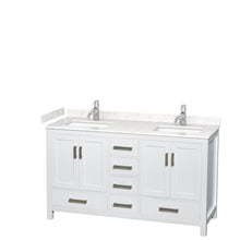 Load image into Gallery viewer, Wyndham Collection WCS141460DWHC2UNSMXX Sheffield 60 Inch Double Bathroom Vanity in White, Carrara Cultured Marble Countertop, Undermount Square Sinks, No Mirror