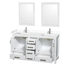 Load image into Gallery viewer, Wyndham Collection WCS141460DWHWCUNSM24 Sheffield 60 Inch Double Bathroom Vanity in White, White Cultured Marble Countertop, Undermount Square Sinks, 24 Inch Mirrors