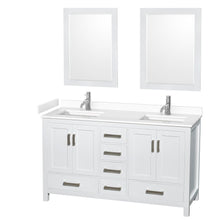 Load image into Gallery viewer, Wyndham Collection WCS141460DWHWCUNSM24 Sheffield 60 Inch Double Bathroom Vanity in White, White Cultured Marble Countertop, Undermount Square Sinks, 24 Inch Mirrors