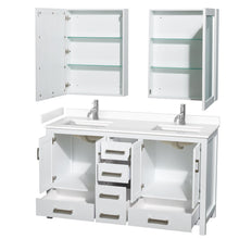 Load image into Gallery viewer, Wyndham Collection WCS141460DWHWCUNSMED Sheffield 60 Inch Double Bathroom Vanity in White, White Cultured Marble Countertop, Undermount Square Sinks, Medicine Cabinets