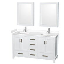 Load image into Gallery viewer, Wyndham Collection WCS141460DWHWCUNSMED Sheffield 60 Inch Double Bathroom Vanity in White, White Cultured Marble Countertop, Undermount Square Sinks, Medicine Cabinets