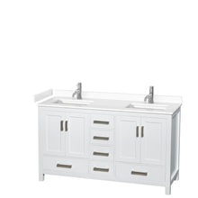 Load image into Gallery viewer, Wyndham Collection WCS141460DWHWCUNSMXX Sheffield 60 Inch Double Bathroom Vanity in White, White Cultured Marble Countertop, Undermount Square Sinks, No Mirror