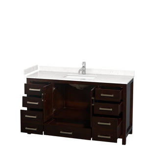 Wyndham Collection WCS141460SESC2UNSMXX Sheffield 60 Inch Single Bathroom Vanity in Espresso, Carrara Cultured Marble Countertop, Undermount Square Sink, No Mirror