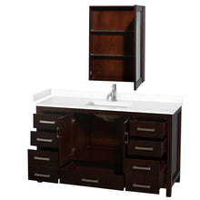 Load image into Gallery viewer, Wyndham Collection WCS141460SESWCUNSMED Sheffield 60 Inch Single Bathroom Vanity in Espresso, White Cultured Marble Countertop, Undermount Square Sink, Medicine Cabinet