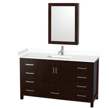 Load image into Gallery viewer, Wyndham Collection WCS141460SESWCUNSMED Sheffield 60 Inch Single Bathroom Vanity in Espresso, White Cultured Marble Countertop, Undermount Square Sink, Medicine Cabinet