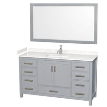 Load image into Gallery viewer, Wyndham Collection WCS141460SGYC2UNSM58 Sheffield 60 Inch Single Bathroom Vanity in Gray, Carrara Cultured Marble Countertop, Undermount Square Sink, 58 Inch Mirror