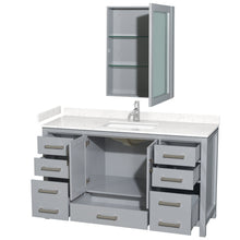 Load image into Gallery viewer, Wyndham Collection WCS141460SGYC2UNSMED Sheffield 60 Inch Single Bathroom Vanity in Gray, Carrara Cultured Marble Countertop, Undermount Square Sink, Medicine Cabinet