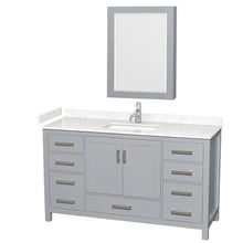 Load image into Gallery viewer, Wyndham Collection WCS141460SGYC2UNSMED Sheffield 60 Inch Single Bathroom Vanity in Gray, Carrara Cultured Marble Countertop, Undermount Square Sink, Medicine Cabinet