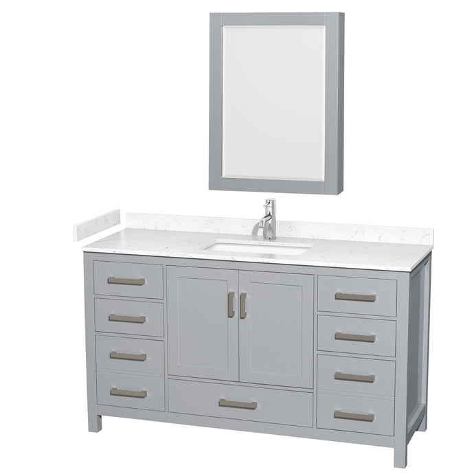 Wyndham Collection WCS141460SGYC2UNSMED Sheffield 60 Inch Single Bathroom Vanity in Gray, Carrara Cultured Marble Countertop, Undermount Square Sink, Medicine Cabinet