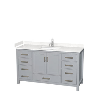 Wyndham Collection WCS141460SGYC2UNSMXX Sheffield 60 Inch Single Bathroom Vanity in Gray, Carrara Cultured Marble Countertop, Undermount Square Sink, No Mirror