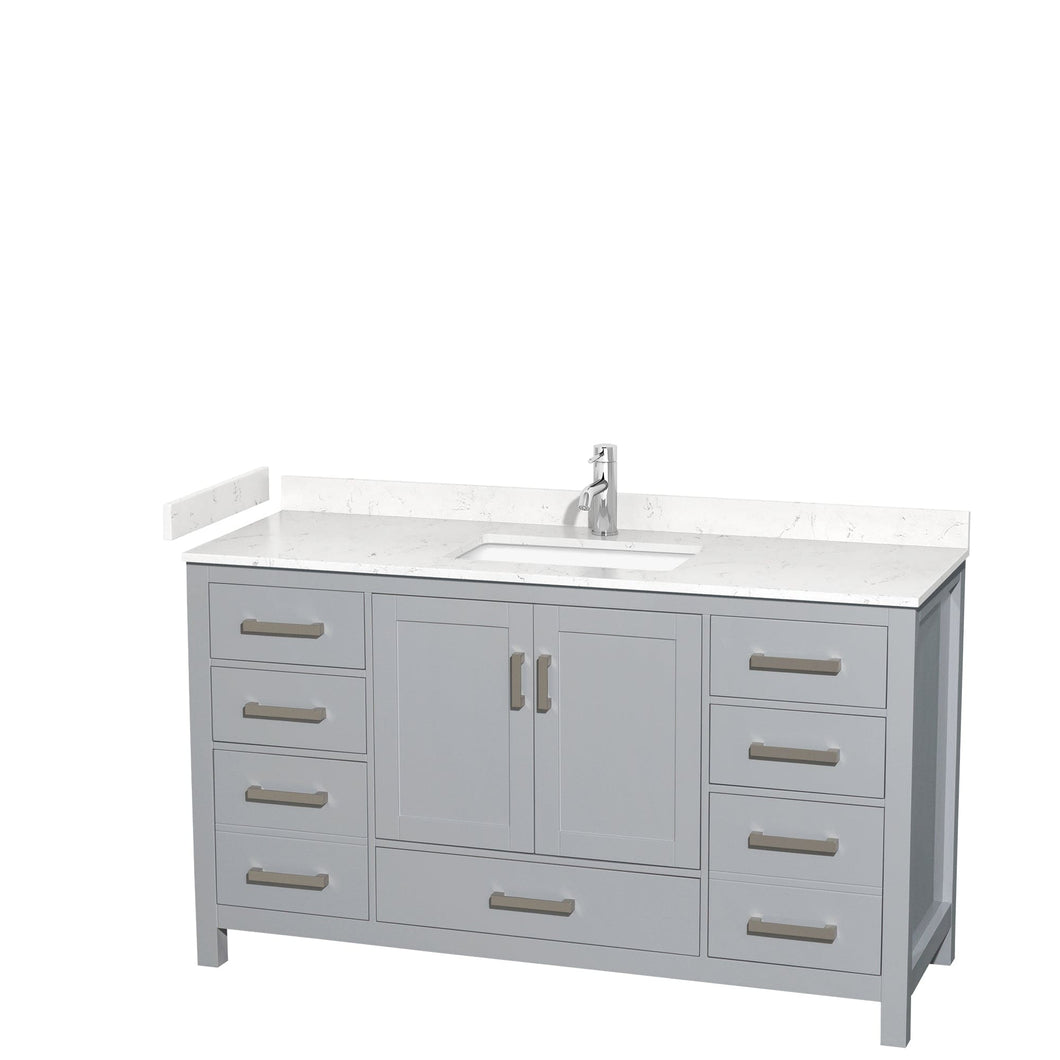 Wyndham Collection WCS141460SGYC2UNSMXX Sheffield 60 Inch Single Bathroom Vanity in Gray, Carrara Cultured Marble Countertop, Undermount Square Sink, No Mirror
