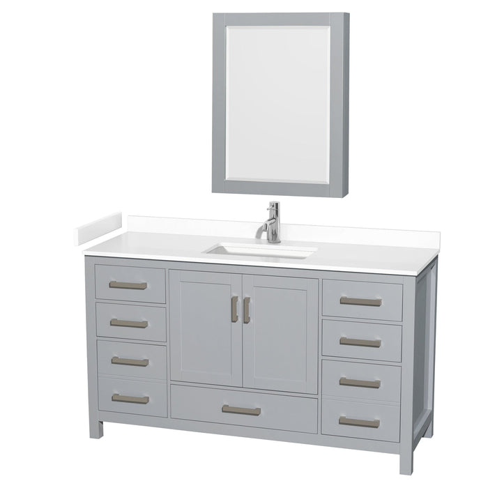 Wyndham Collection WCS141460SGYWCUNSMED Sheffield 60 Inch Single Bathroom Vanity in Gray, White Cultured Marble Countertop, Undermount Square Sink, Medicine Cabinet