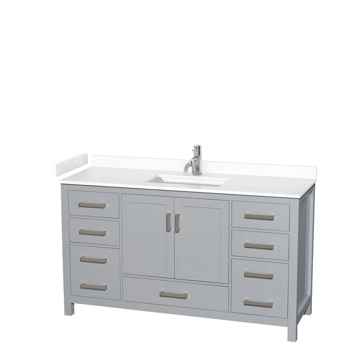 Wyndham Collection WCS141460SGYWCUNSMXX Sheffield 60 Inch Single Bathroom Vanity in Gray, White Cultured Marble Countertop, Undermount Square Sink, No Mirror