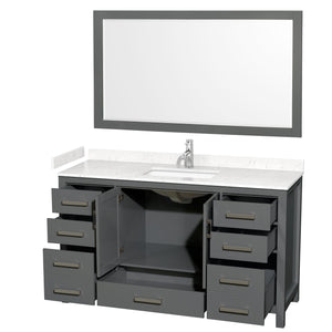 Wyndham Collection WCS141460SKGC2UNSM58 Sheffield 60 Inch Single Bathroom Vanity in Dark Gray, Carrara Cultured Marble Countertop, Undermount Square Sink, 58 Inch Mirror