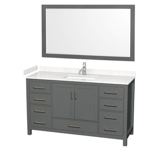 Wyndham Collection WCS141460SKGC2UNSM58 Sheffield 60 Inch Single Bathroom Vanity in Dark Gray, Carrara Cultured Marble Countertop, Undermount Square Sink, 58 Inch Mirror