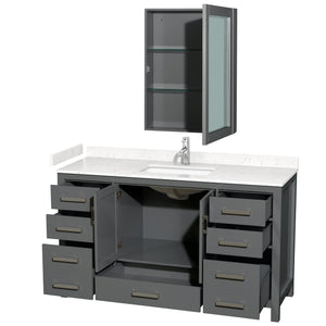 Wyndham Collection WCS141460SKGC2UNSMED Sheffield 60 Inch Single Bathroom Vanity in Dark Gray, Carrara Cultured Marble Countertop, Undermount Square Sink, Medicine Cabinet