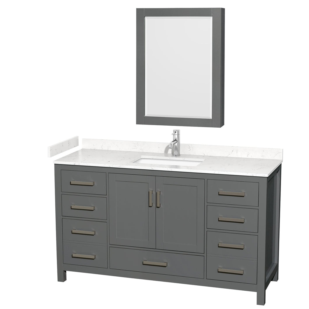 Wyndham Collection WCS141460SKGC2UNSMED Sheffield 60 Inch Single Bathroom Vanity in Dark Gray, Carrara Cultured Marble Countertop, Undermount Square Sink, Medicine Cabinet