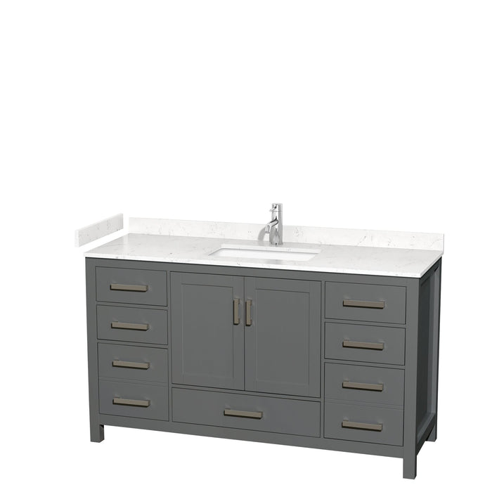 Wyndham Collection WCS141460SKGC2UNSMXX Sheffield 60 Inch Single Bathroom Vanity in Dark Gray, Carrara Cultured Marble Countertop, Undermount Square Sink, No Mirror