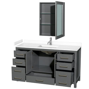Wyndham Collection WCS141460SKGWCUNSMED Sheffield 60 Inch Single Bathroom Vanity in Dark Gray, White Cultured Marble Countertop, Undermount Square Sink, Medicine Cabinet