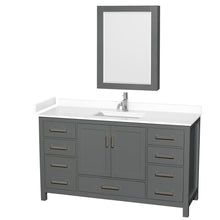 Load image into Gallery viewer, Wyndham Collection WCS141460SKGWCUNSMED Sheffield 60 Inch Single Bathroom Vanity in Dark Gray, White Cultured Marble Countertop, Undermount Square Sink, Medicine Cabinet