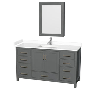 Wyndham Collection WCS141460SKGWCUNSMED Sheffield 60 Inch Single Bathroom Vanity in Dark Gray, White Cultured Marble Countertop, Undermount Square Sink, Medicine Cabinet