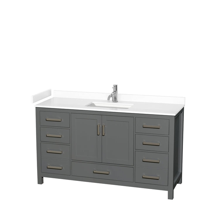 Wyndham Collection WCS141460SKGWCUNSMXX Sheffield 60 Inch Single Bathroom Vanity in Dark Gray, White Cultured Marble Countertop, Undermount Square Sink, No Mirror