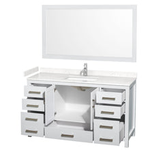 Load image into Gallery viewer, Wyndham Collection WCS141460SWHC2UNSM58 Sheffield 60 Inch Single Bathroom Vanity in White, Carrara Cultured Marble Countertop, Undermount Square Sink, 58 Inch Mirror