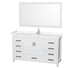 Load image into Gallery viewer, Wyndham Collection WCS141460SWHC2UNSM58 Sheffield 60 Inch Single Bathroom Vanity in White, Carrara Cultured Marble Countertop, Undermount Square Sink, 58 Inch Mirror