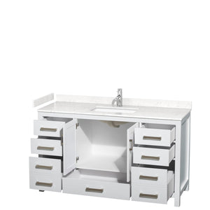 Wyndham Collection WCS141460SWHC2UNSMXX Sheffield 60 Inch Single Bathroom Vanity in White, Carrara Cultured Marble Countertop, Undermount Square Sink, No Mirror