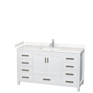 Wyndham Collection WCS141460SWHC2UNSMXX Sheffield 60 Inch Single Bathroom Vanity in White, Carrara Cultured Marble Countertop, Undermount Square Sink, No Mirror