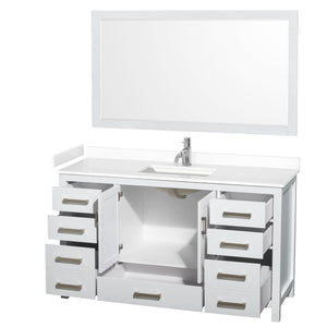 Wyndham Collection WCS141460SWHWCUNSM58 Sheffield 60 Inch Single Bathroom Vanity in White, White Cultured Marble Countertop, Undermount Square Sink, 58 Inch Mirror