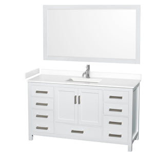 Wyndham Collection WCS141460SWHWCUNSM58 Sheffield 60 Inch Single Bathroom Vanity in White, White Cultured Marble Countertop, Undermount Square Sink, 58 Inch Mirror