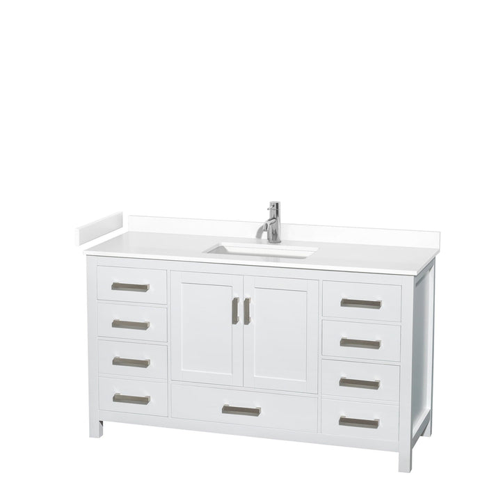 Wyndham Collection WCS141460SWHWCUNSMXX Sheffield 60 Inch Single Bathroom Vanity in White, White Cultured Marble Countertop, Undermount Square Sink, No Mirror