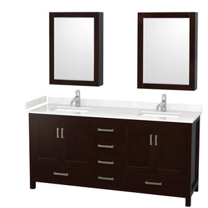 Wyndham Collection WCS141472DESC2UNSMED Sheffield 72 Inch Double Bathroom Vanity in Espresso, Carrara Cultured Marble Countertop, Undermount Square Sinks, Medicine Cabinets