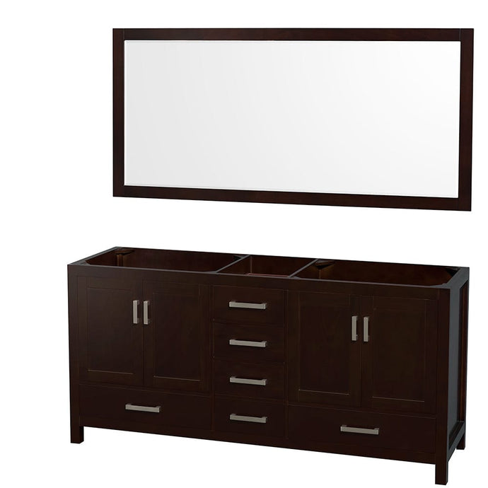 Wyndham Collection WCS141472DESCXSXXM70 Sheffield 72 Inch Double Bathroom Vanity in Espresso, No Countertop, No Sinks, and 70 Inch Mirror