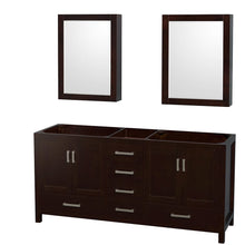 Load image into Gallery viewer, Wyndham Collection WCS141472DESCXSXXMED Sheffield 72 Inch Double Bathroom Vanity in Espresso, No Countertop, No Sinks, and Medicine Cabinets