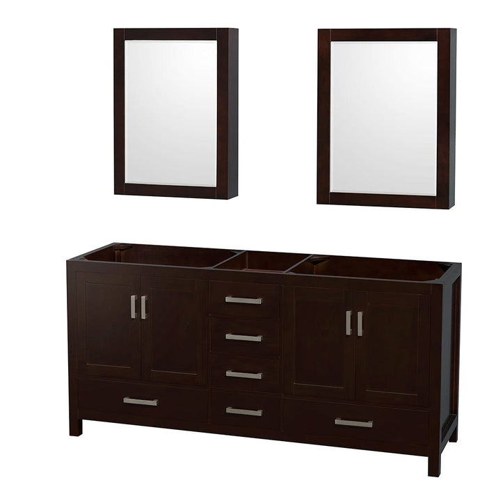 Wyndham Collection WCS141472DESCXSXXMED Sheffield 72 Inch Double Bathroom Vanity in Espresso, No Countertop, No Sinks, and Medicine Cabinets