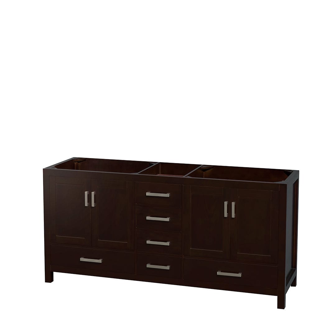 Wyndham Collection WCS141472DESCXSXXMXX Sheffield 72 Inch Double Bathroom Vanity in Espresso, No Countertop, No Sinks, and No Mirror