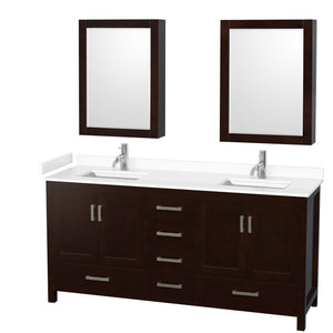 Wyndham Collection WCS141472DESWCUNSMED Sheffield 72 Inch Double Bathroom Vanity in Espresso, White Cultured Marble Countertop, Undermount Square Sinks, Medicine Cabinets