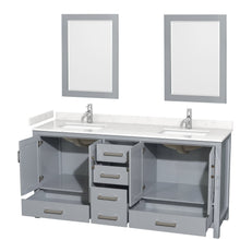 Load image into Gallery viewer, Wyndham Collection WCS141472DGYC2UNSM24 Sheffield 72 Inch Double Bathroom Vanity in Gray, Carrara Cultured Marble Countertop, Undermount Square Sinks, 24 Inch Mirrors