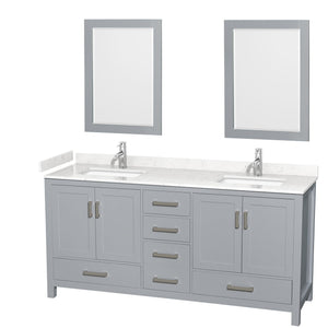 Wyndham Collection WCS141472DGYC2UNSM24 Sheffield 72 Inch Double Bathroom Vanity in Gray, Carrara Cultured Marble Countertop, Undermount Square Sinks, 24 Inch Mirrors