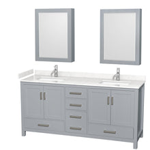 Load image into Gallery viewer, Wyndham Collection WCS141472DGYC2UNSMED Sheffield 72 Inch Double Bathroom Vanity in Gray, Carrara Cultured Marble Countertop, Undermount Square Sinks, Medicine Cabinets