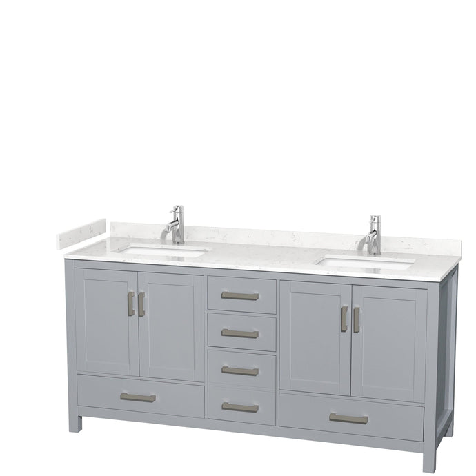 Wyndham Collection WCS141472DGYC2UNSMXX Sheffield 72 Inch Double Bathroom Vanity in Gray, Carrara Cultured Marble Countertop, Undermount Square Sinks, No Mirror