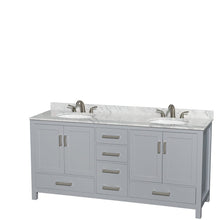 Load image into Gallery viewer, Wyndham Collection WCS141472DGYCMUNOMXX Sheffield 72 Inch Double Bathroom Vanity in Gray, White Carrara Marble Countertop, Undermount Oval Sinks, and No Mirror